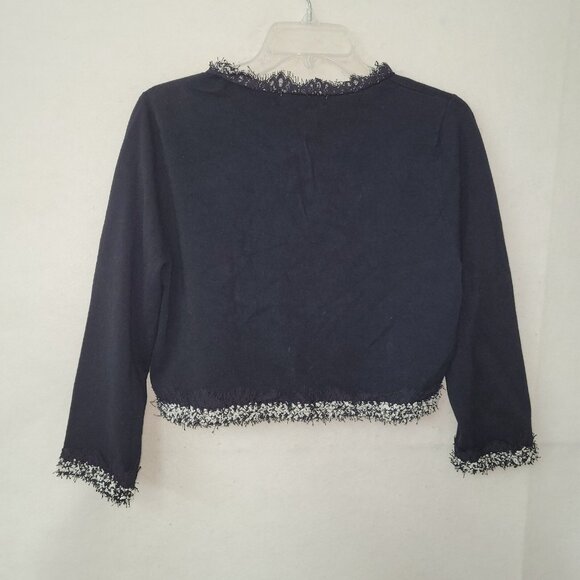 Victor Costa Sweater Womens L Black Fringe 3/4 Sleeve Cropped Cardigan Party New - Picture 6 of 10